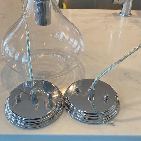 Two Glass and Polished Silver Pendant Lights - Picture 2 of 4